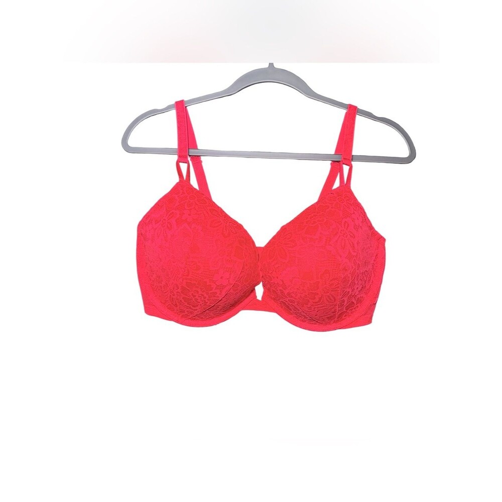 Victoria's Secret Push-up Bra Demi Neon Red Lace Underwire Bra Size 38DD